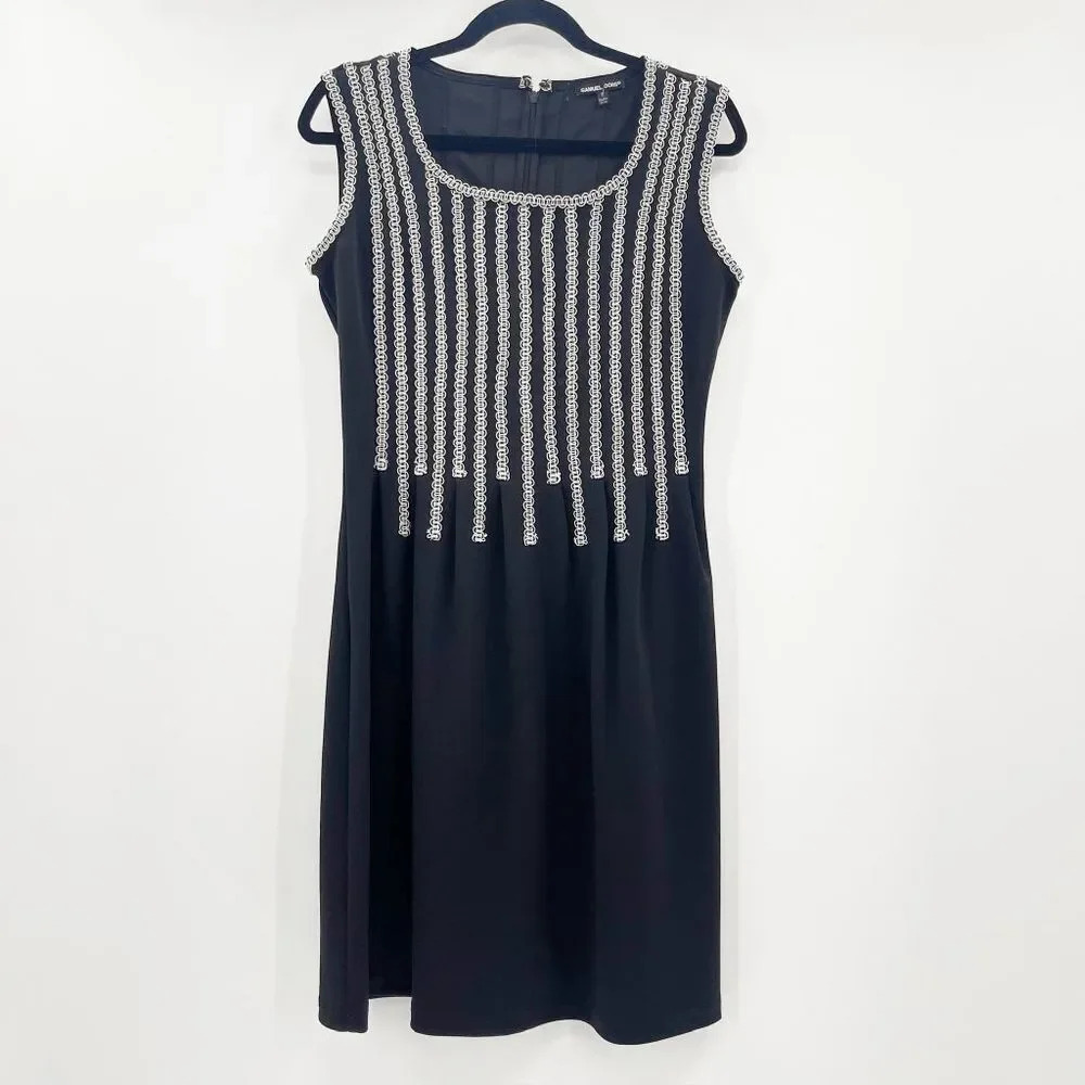 Samuel Dong Sheath Mini Dress Women's Size S Black Sleeveless Thread Design